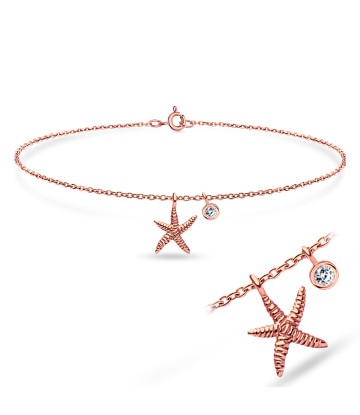 Starfish CZ Rose Gold Plate Silver Anklet ANK-594-RO-GP